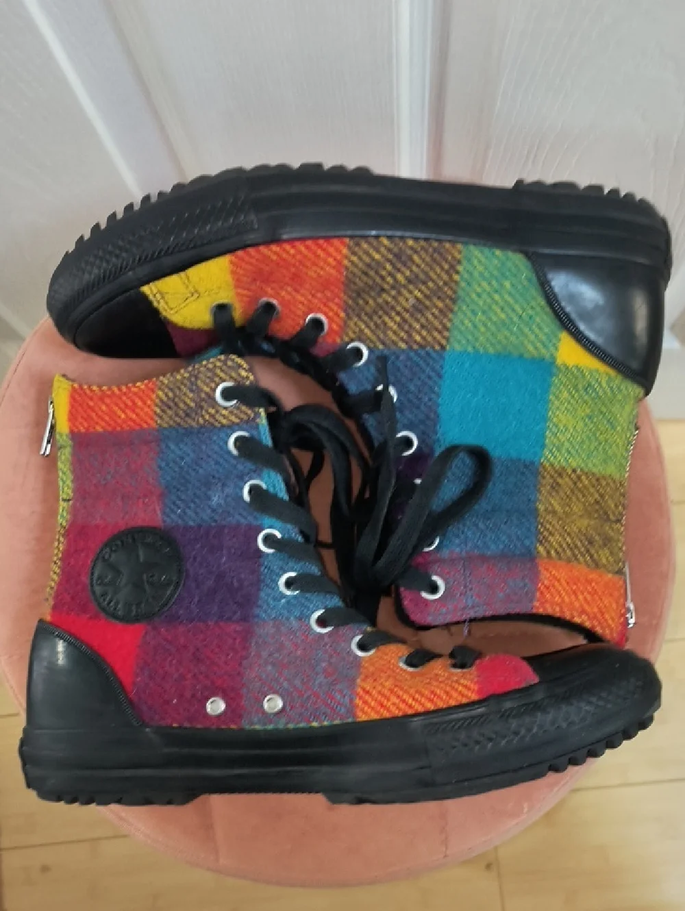 Converse Plaid High-Top Sneakers in Multicolor - Picture 3 of 9